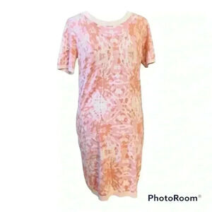 525 AMERICA BORN Pink Camo Knit Stretch Comfy Dress Short Sleeve Dress Barbie